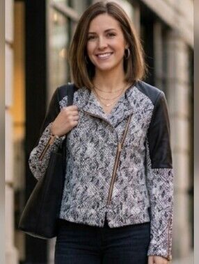 NWT Calvin Klein Snakeskin & Faux-Leather Moto Jacket-Size LG